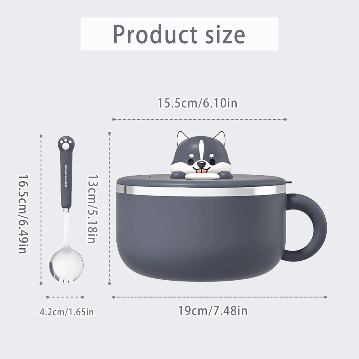 Ramen - Cuenco para pasta, cuenco de ramen, 1200 ml, cuencos de sopa con asas, cuenco de servicio instantáneo portátil con tapa y cuchara, cuenco de pasta instantánea con tapa para sopa (gris oscuro)