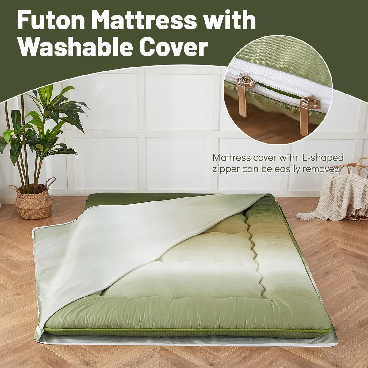 Zelladorra Colchón japonés de suelo, colchón futón con bolsa de almacenamiento portátil, colchón enrollable grueso de tatami adecuado para camping, habitación de invitados (degradado bosque,