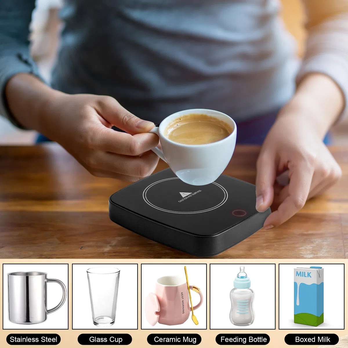 Calentador de Taza Café, Teklemon Calentador de Tazas Inteligente con 3 Configuraciones de Temperatura, Calentador de Bebidas para Oficina, Hogar, Apagado Automático (Negro)