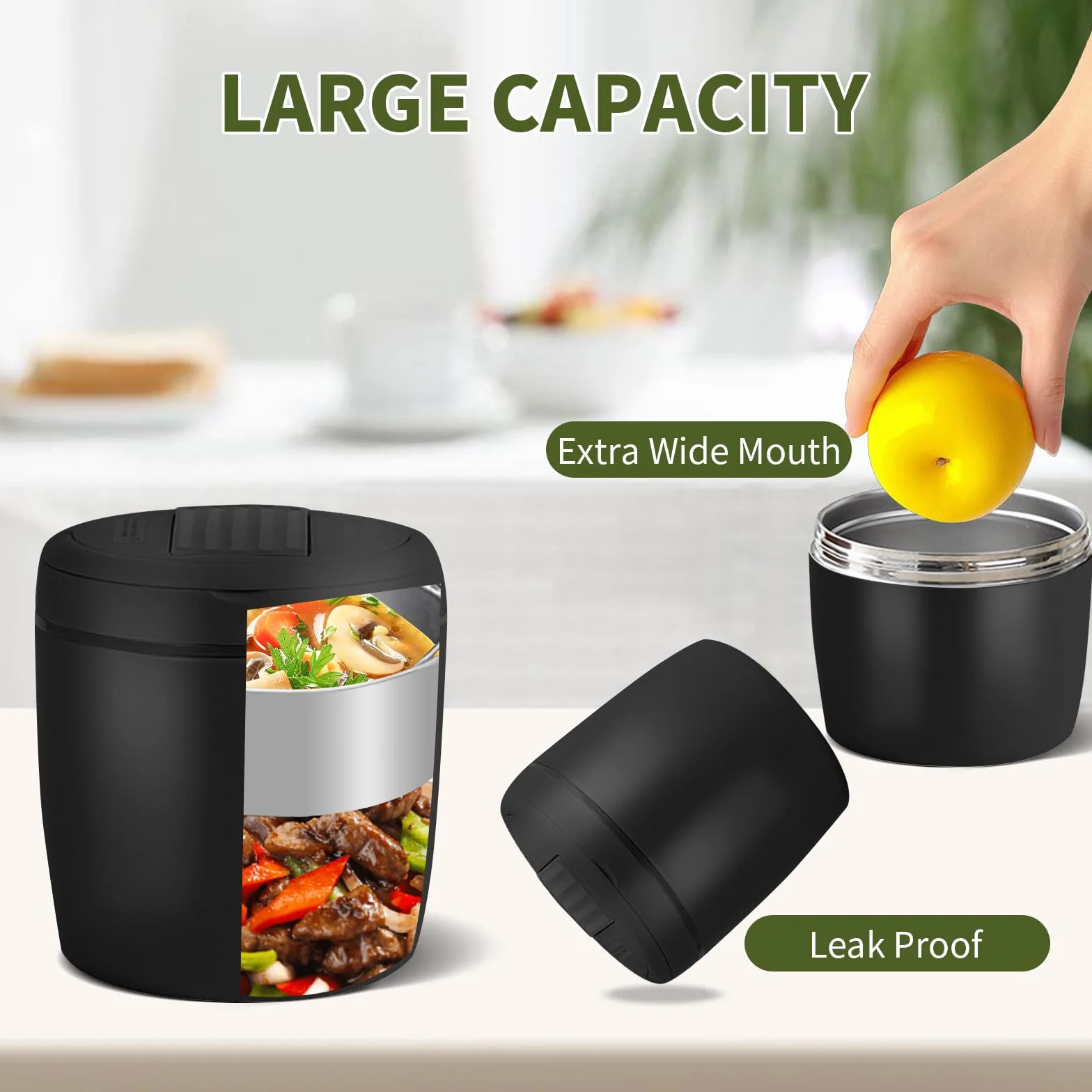 Fiambrera Térmica, para Sopas, Gachas, Almuerzos, Ideal para Adultos y Niños, Termo Comida Caliente 1200ml, Recipiente Térmico de Acero Inoxidable con Cuchara Plegable