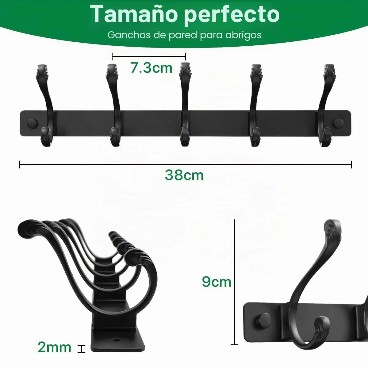 Percheros Pared Perchero de Pared con 5 Ganchos Dobles Negro Alta Capacidad de Carga, Duradero y Ahorra Espacio para Entrada Dormitorio Cocina Baño