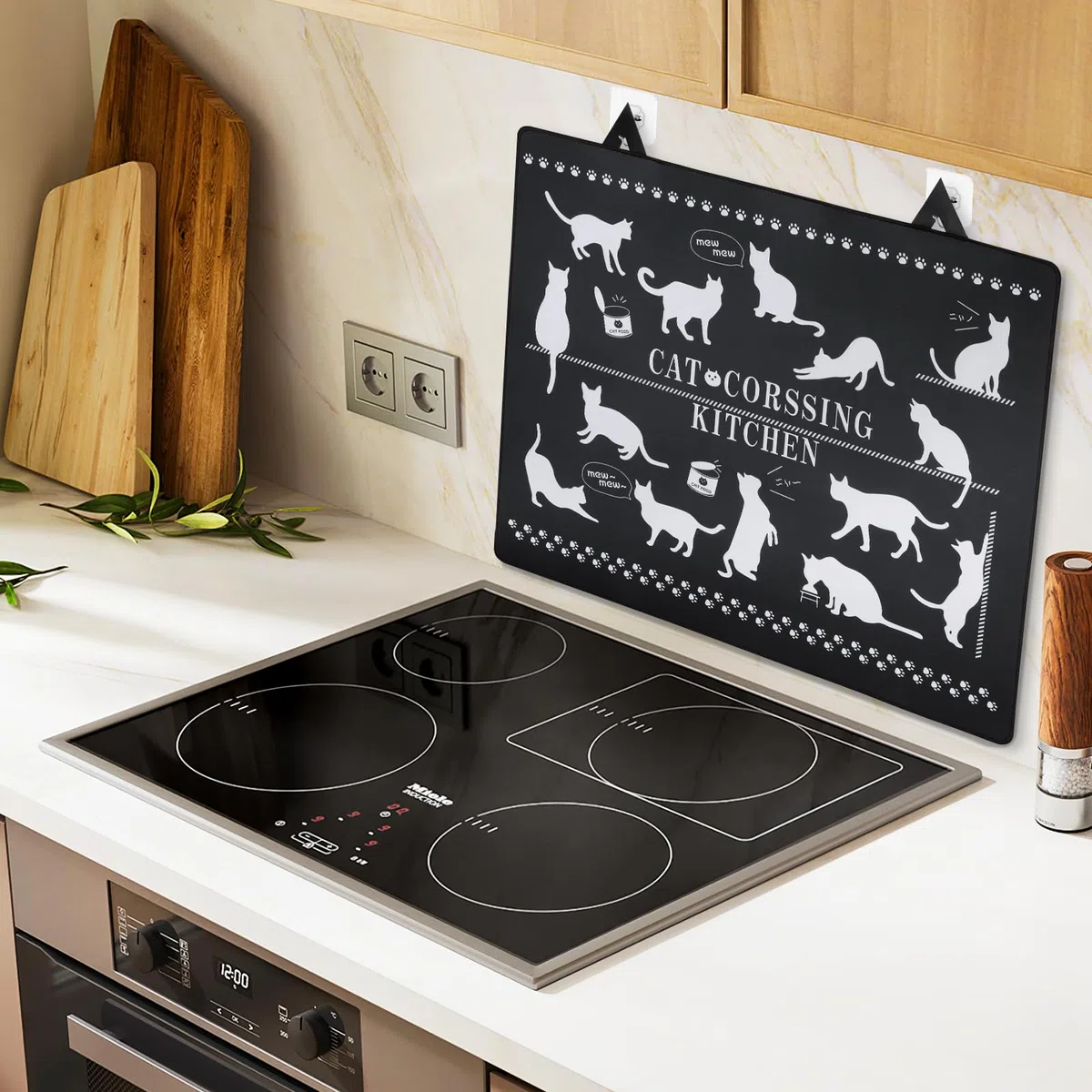Cubierta de Placa de inducción 62 x 53 cm, Cubierta para Placa de Cocina Estufa Resistente al Calor ignífuga e Impermeable de Silicona Cubierta para Placa de Cocina eléctrica con 2 Ganchos