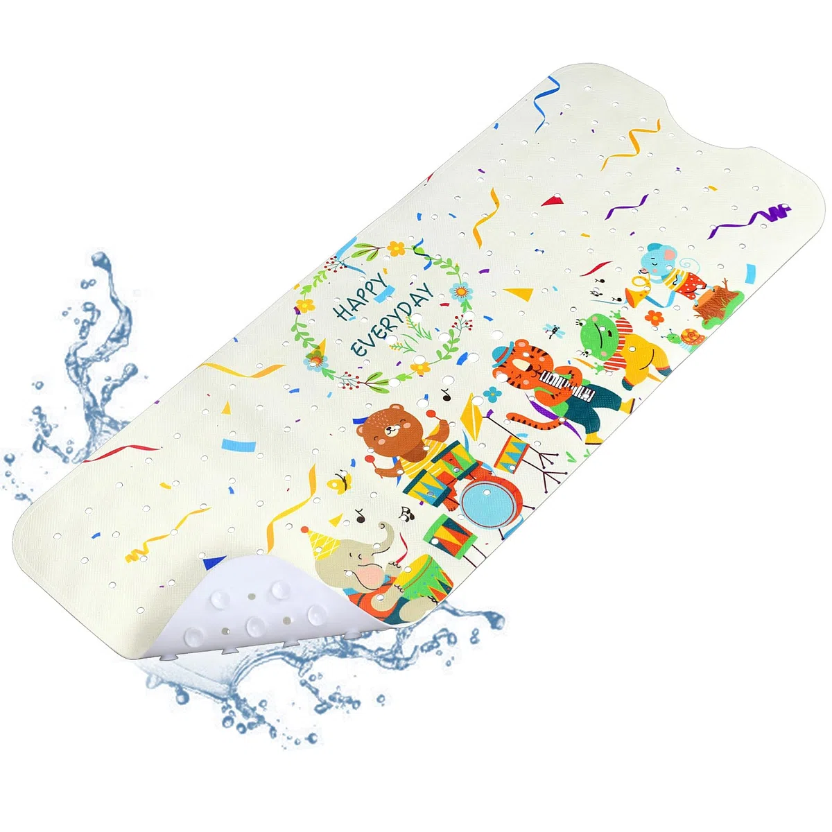 Alfombra Bañera Antideslizante Infantil, 100x40cm Bebe Alfombrilla Baño de PVC sin BPA, Alfombra Ducha con Ventosas, Bathtub Mat Niños, Lavable a Máquina