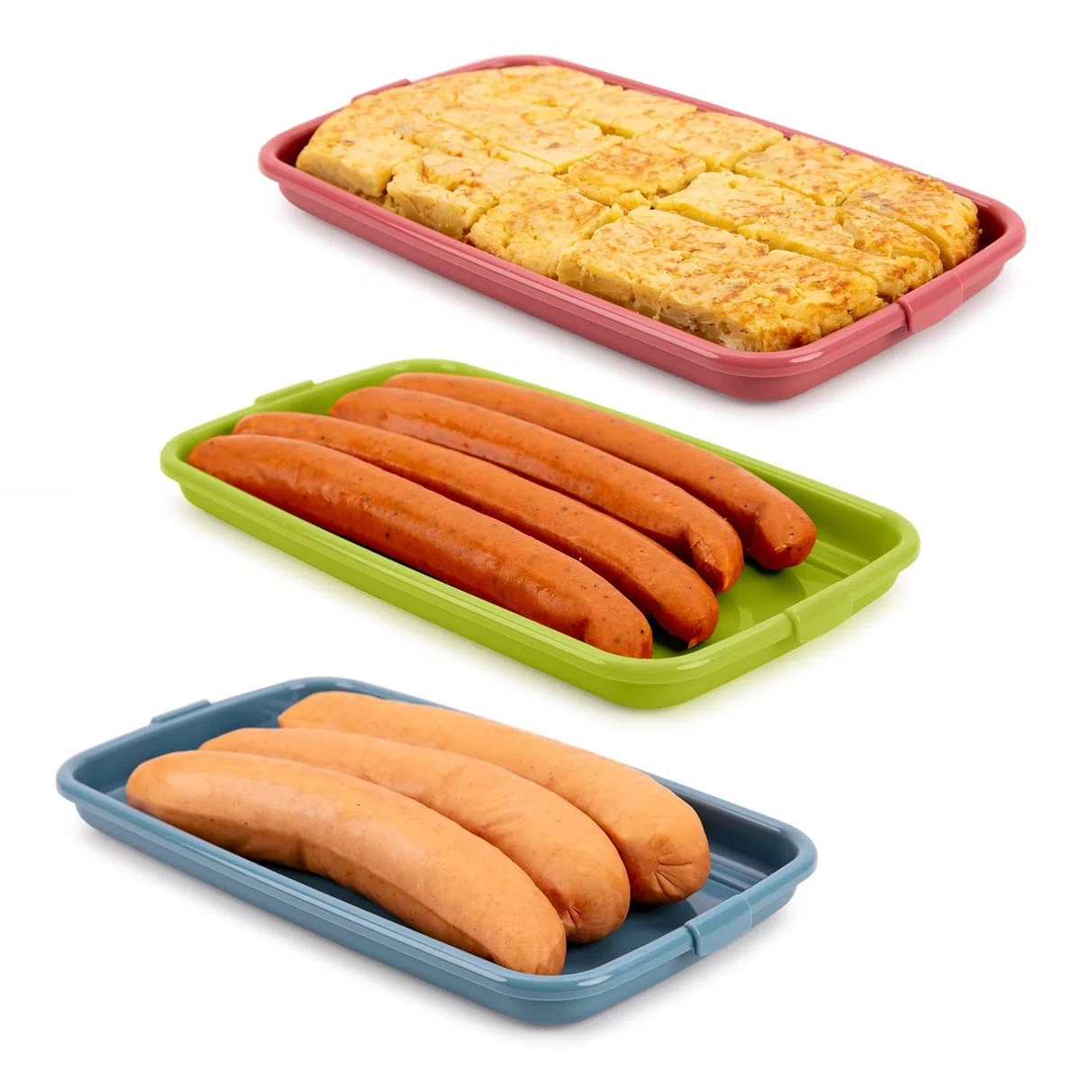 IBILI - Set de 4 Tapers para Embutidos y Fiambres, 4 tapers de 24,8 X 14,4 X 3,3 cms, Plástico Libre de BPA, Reutilizable, Amarillo + Rojo + Verde +Azul