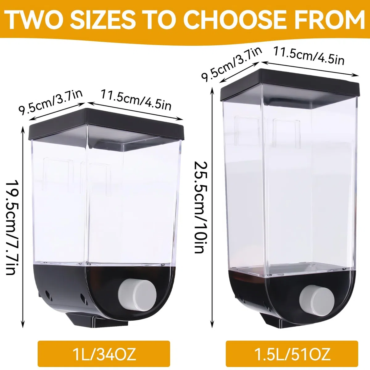 HERCHR Dispensador De Alimentos Secos y Polvo De Lavandería De 1/1.5 L - Montado En La Pared Para Cereales, Arroz y Granos - Contenedor (1.5L)