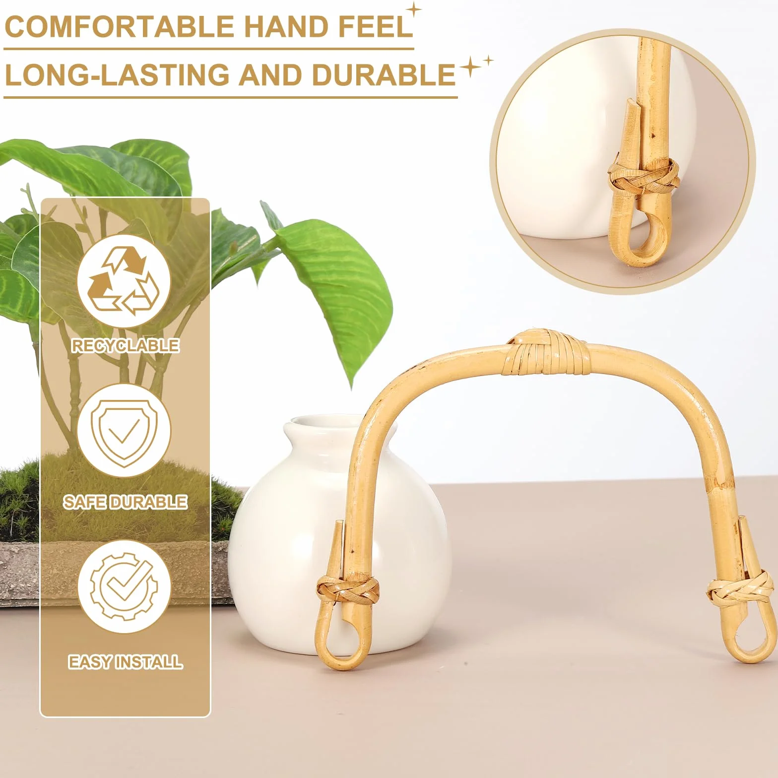 QUARKZMAN 2 Piezas Asa De Tetera De Bambú En Forma De U Para Teteras De Cerámica Con Separación De 4.3-5.1 Pulgadas Accesorios Para Teteras Nudo Corazón