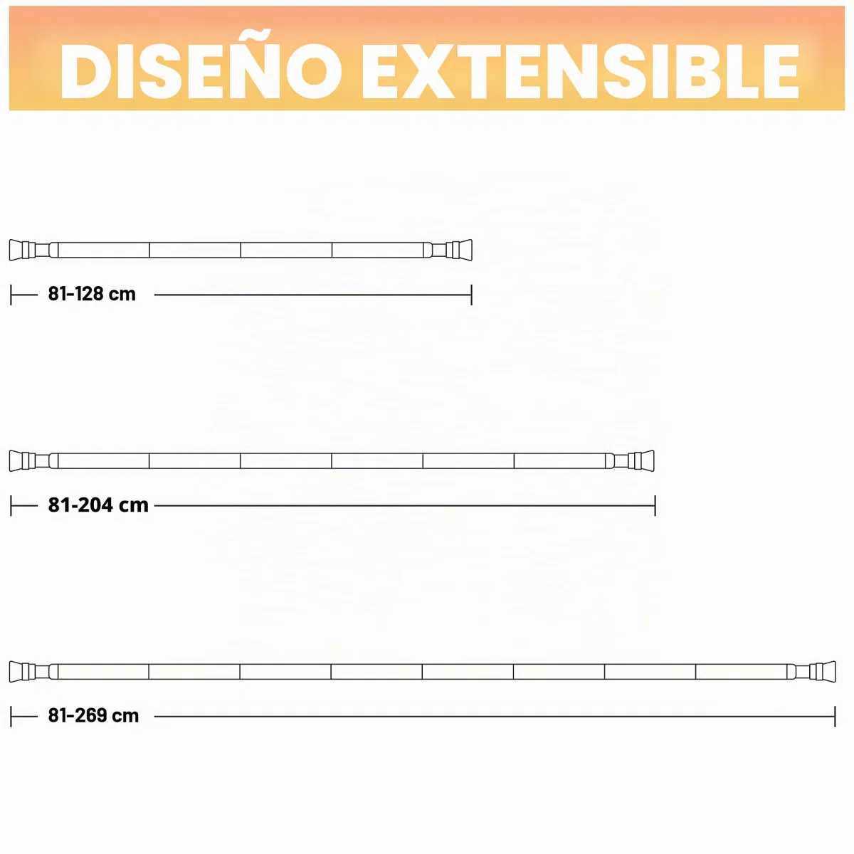 Barra Cortina Extensible, 81-204 cm, Juego de Barra Cortina Estable, Blanca