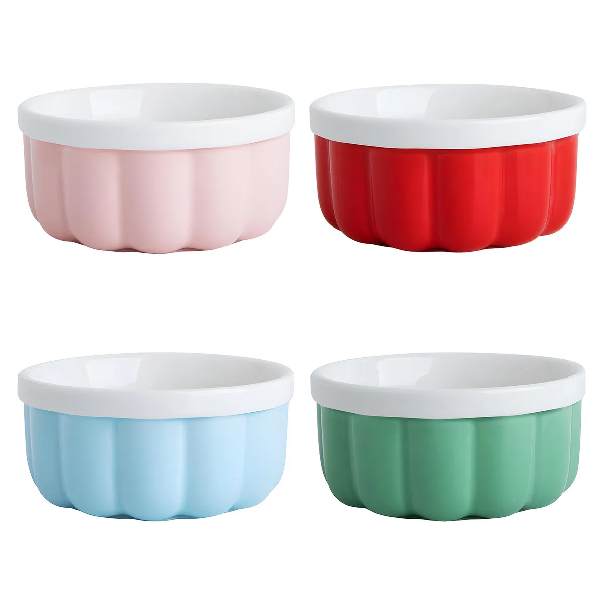 Juego de 4 moldes para souffle de cerámica, color crema brulee, apto para horno, 180 ml