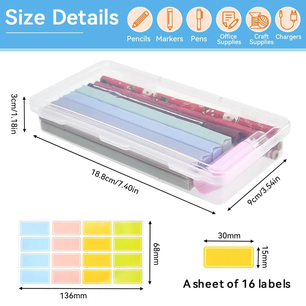 4 PCS Caja Organizadora Lapices, Estuche Rígido Plastico, Cajas de Plastico Apilables para Lápices, Estuche de Lapices de Plástico para Rotuladores Papelería Suministros Escolares, Oficina