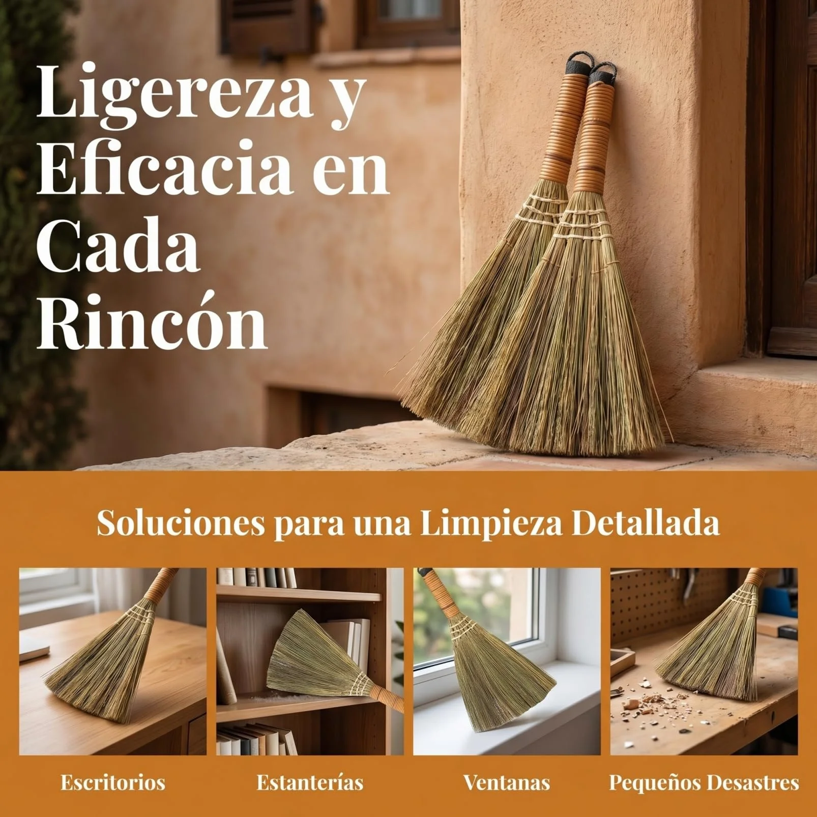 SHINEOFI Mini Escoba de Mano de Paja de 31cm para Limpieza de Escritorio 2pcs Cerdas Duraderas para Eliminar Polvo en Habitaciones y Escritorios