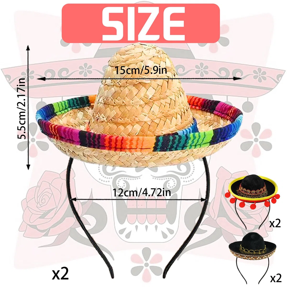 Juego De 6 Sombreros De Paja Del, MéXico PequeñOs Sombreros, Bola De Borla Y Diadema, Diadema De Paja, DecoracióN TemáTica Mexicana Y Recuerdos De