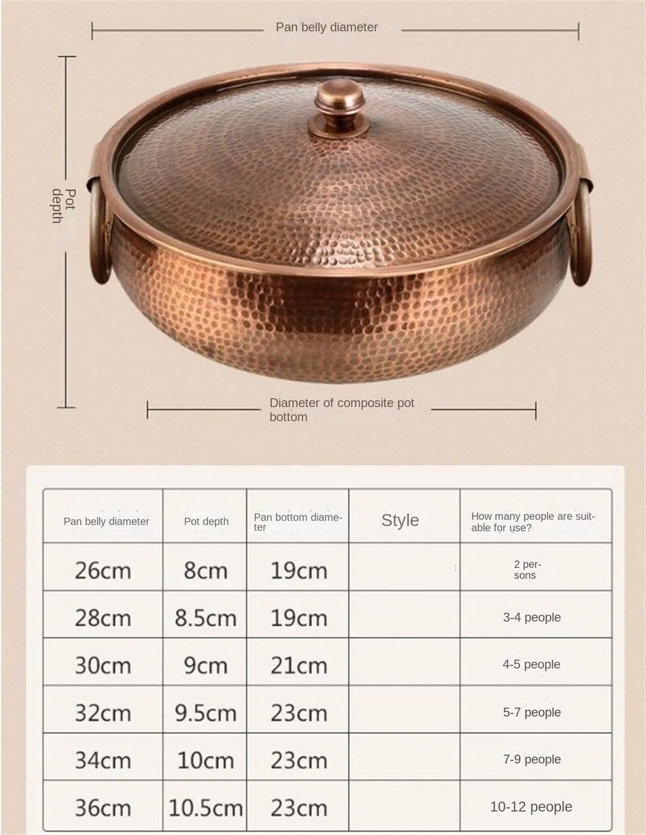 Olla para Fondue de 26 cm: Olla para Fondue sin BPA, Apta para cocinas de inducción, de Cobre, Comidas Familiares, Que le Permite cocinar fácilmente una auténtica Fondue China
