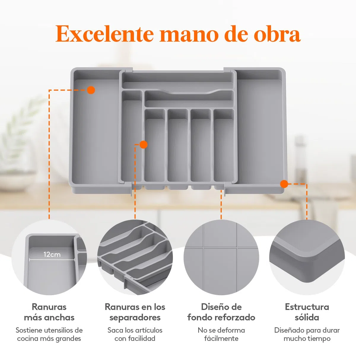 Lifewit Organizador Cuberteros para Cajon, Bandeja de Utensilios Extensible para Cocina, Separador Vajilla de Plástico para Almacenaje Cocina,Guarda Cuchillo Cuchara Tenedor,Mediano,Paquete de 2,Gris