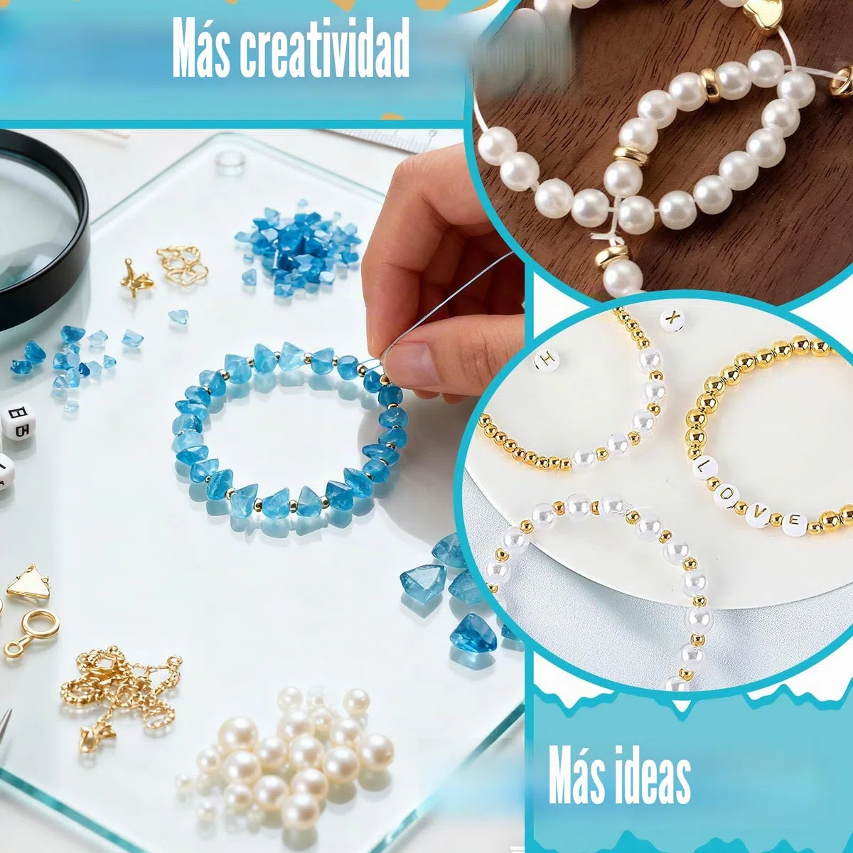 Abalorios Para Hacer Pulseras, 1500 Piezas Cuentas Para Pulseras, Kit Pulseras, Bolitas Para Hacer Pulseras, Abalorios Para NiñOs Y Adultos En Navidad, Fiestas, Recompensass (Azul)