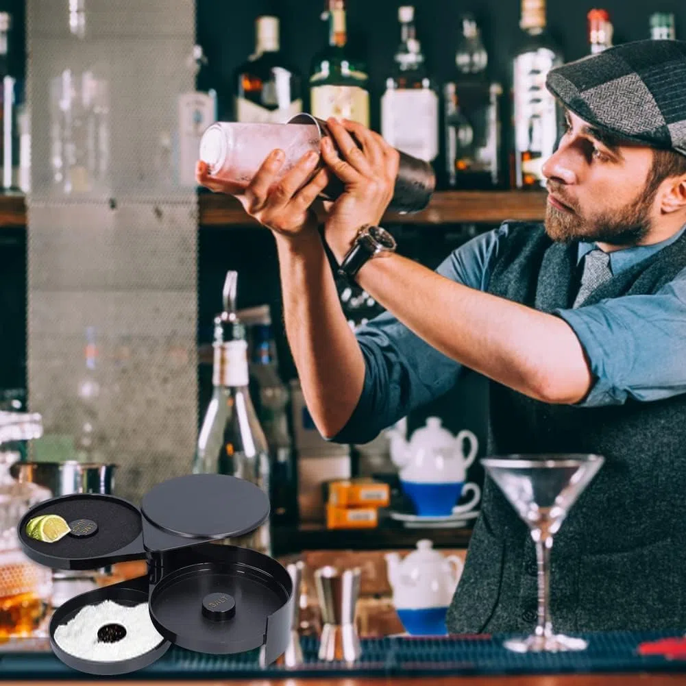 Rimmer de Vidrio para Cóctel, ABS y Esponja, Bandejas Giratorias de 3 Niveles, Herramienta de Camarero para Bar y Fiestas