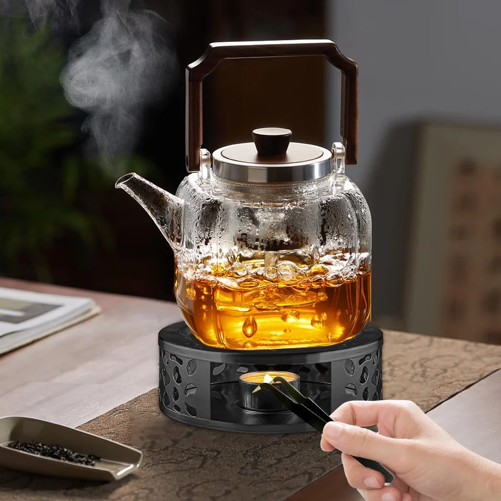 Calentador de Tetera Acero Inoxidable con Pinzas Base Redonda para Té Café