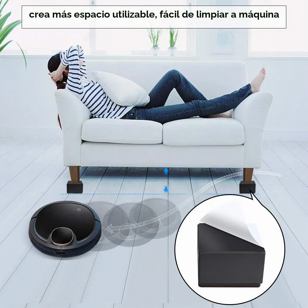 Ezprotekt Elevadores de Muebles de 5 cm, Elevadores de Cama de Acero al Carbono, 8 cm de Largo, Autoadhesivos, Resistentes, Añade 5 cm de Altura a Las Camas y Sofás, Cuadrado Negro