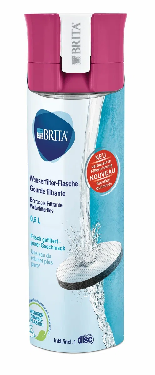 Brita Fill&Go Bottle Filtr Pink Botella con - Filtro de agua (Botella con filtro de agua, Rosa, Transparente, De plástico, De plástico, 1 L, Alemania)