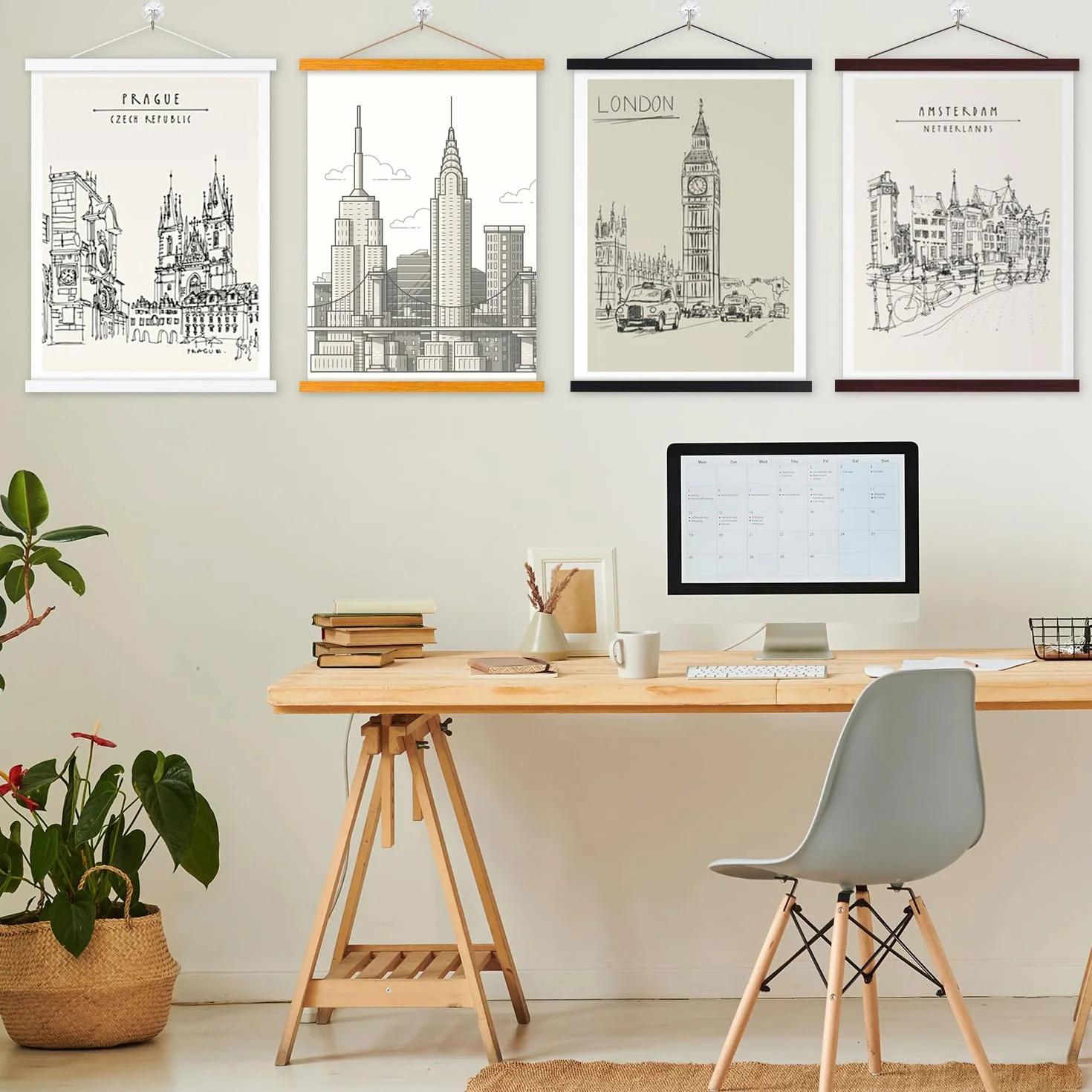 Ywlake Barra magnética para pósteres, de madera, marco para fotos, 45x60 45x30 45x45 colgador para obras de arte impresas (Blanco,45cm)