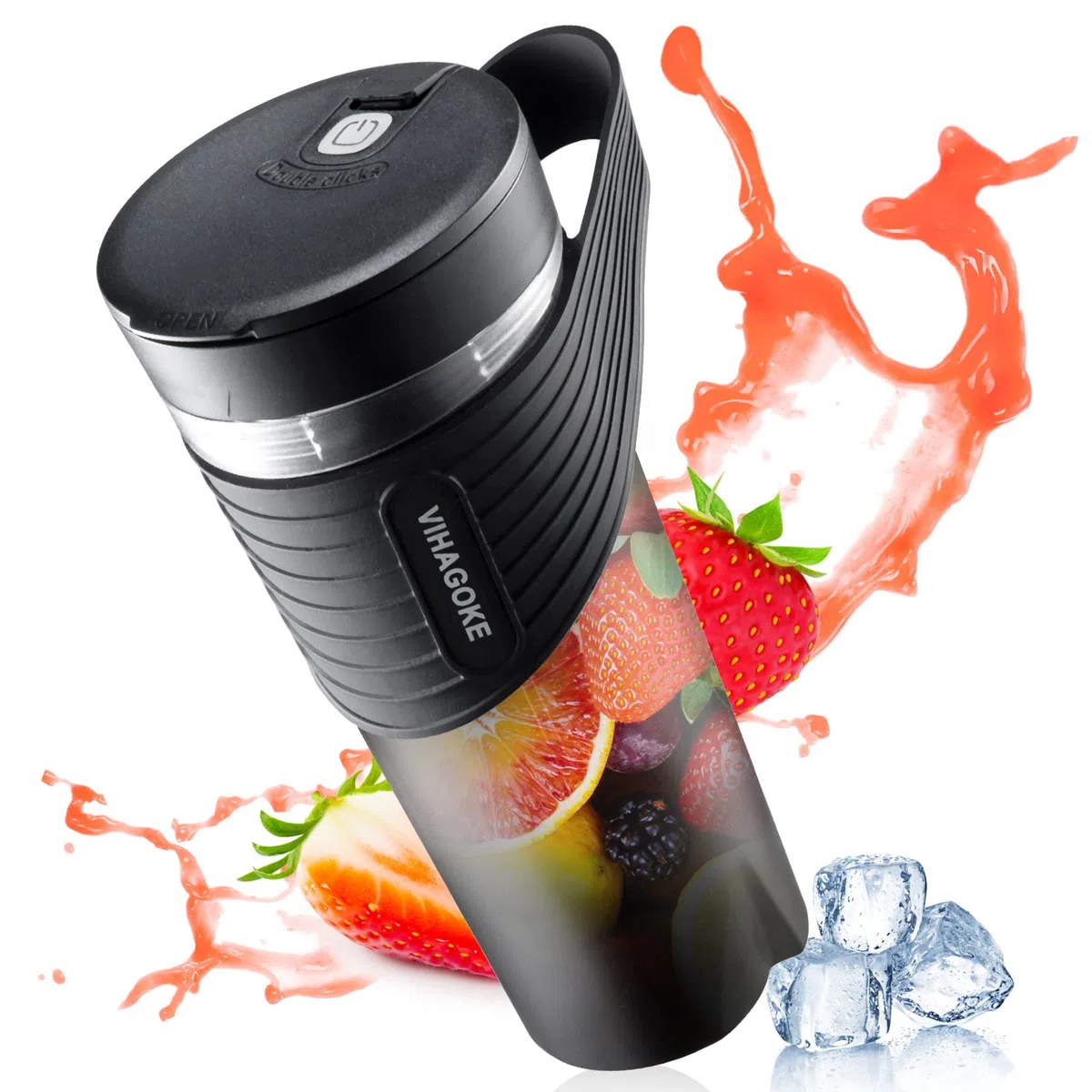 Batidora Portatil para Smoothies, Licuadoras Para Zumos de 460ml con Batería Recargable de 4000mAh, Batidora Smoothie con Pajita de Silicona, Adecuado para Viajar y para el Hogar (HD-07)