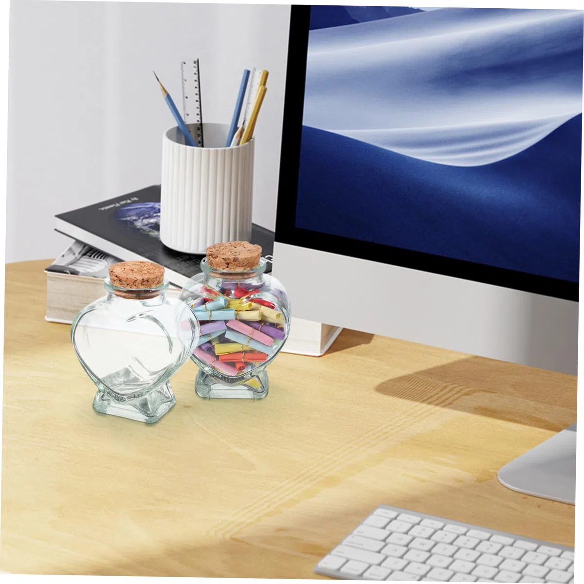 Yardenfun Envases de Vidrio DIY 50 Ml Corcho en Forma de Corazón, 2 Frascos para Mensajes y Recuerdos Obsequios