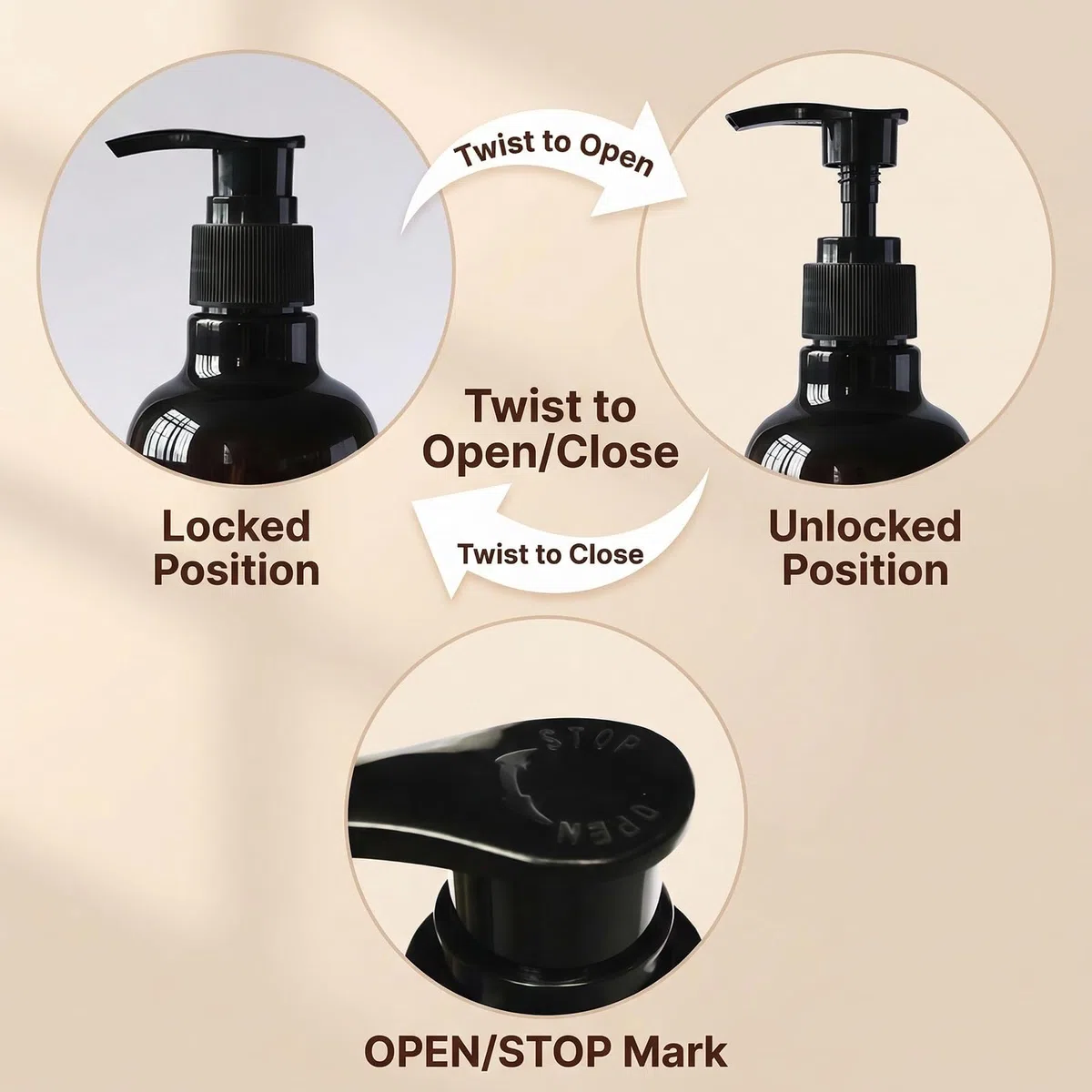 Dispensador de botellas de plástico ámbar vacío de 250 ml, a prueba de fugas, champú, gel de ducha, artículos de tocador, contenedor de líquido con bomba, 3 unidades