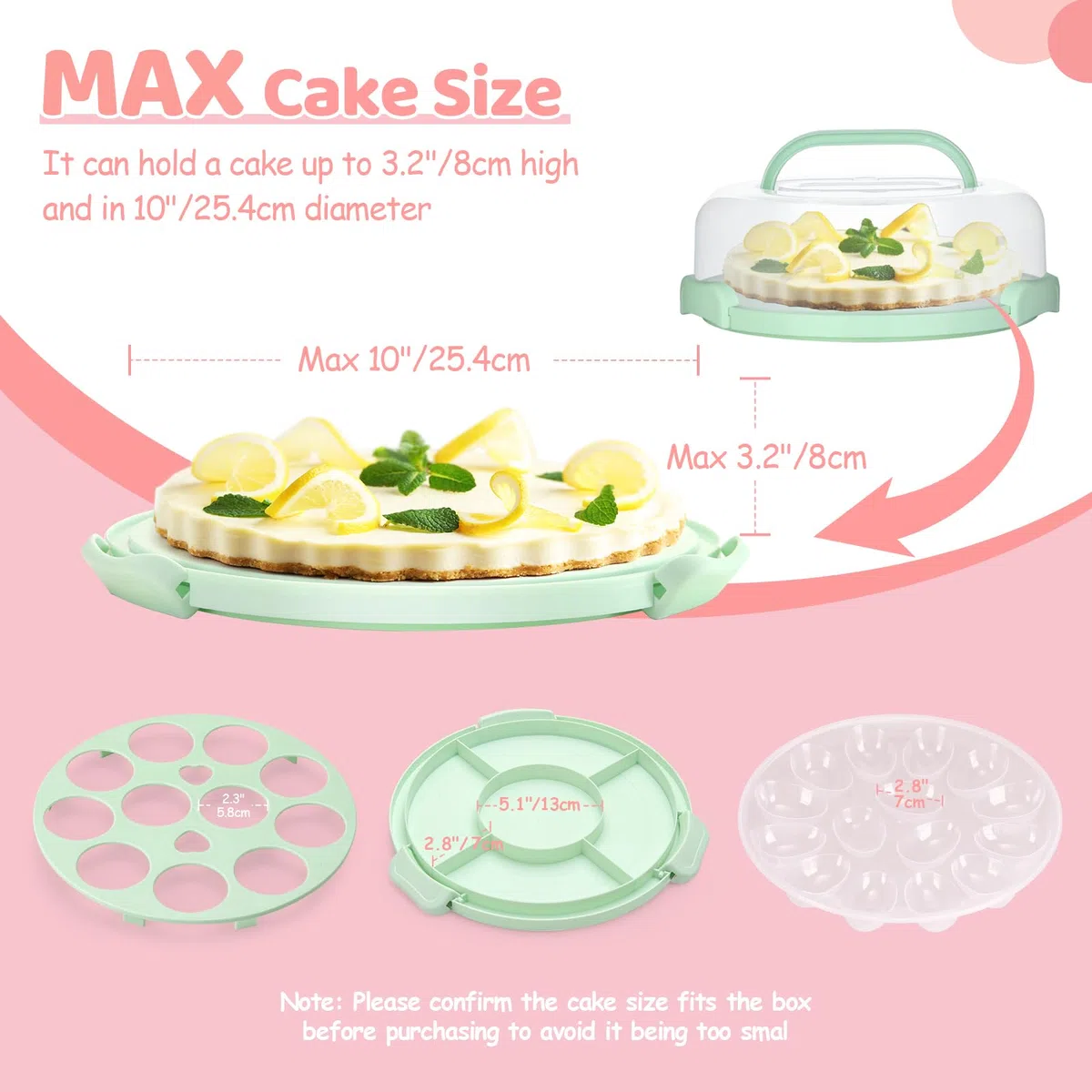 Ohuhu Porta Tartas, Cajas para Tartas con Tapa para 10 pulgadas Tarta de Queso, 4 en 1 Multiusos Porta Tartas Redondo con Base de Dos Lados para Transportar Huevo Frutas, Gran Regalo para Mujeres