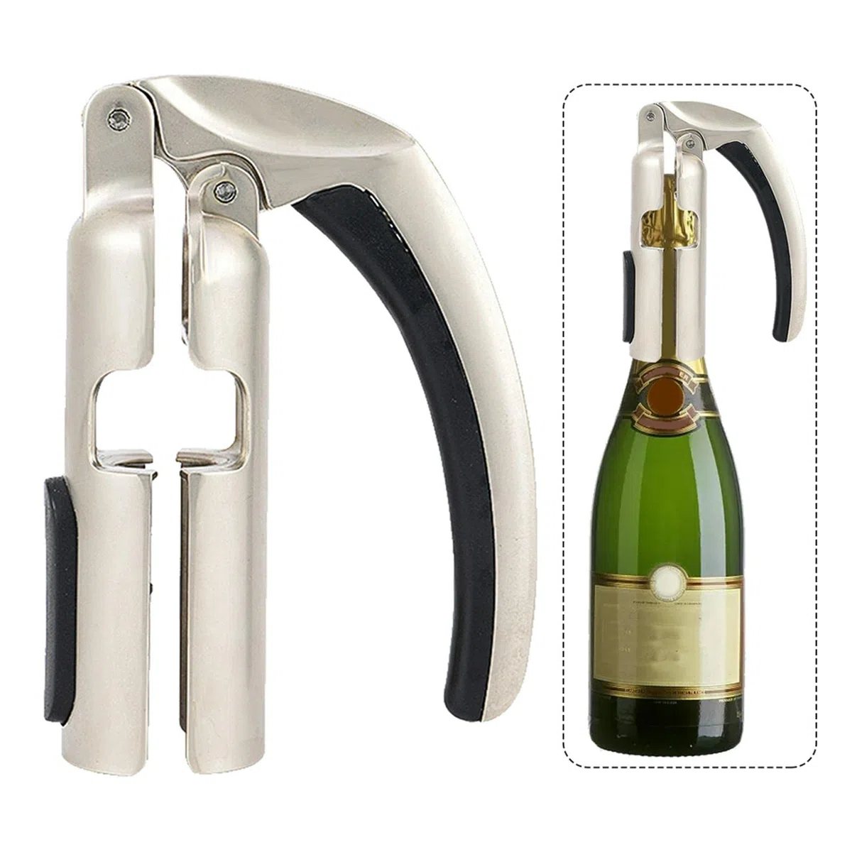 Abridor de botellas de champán, sacacorchos para vino espumoso, abridor de vino para bar y cocina, extractor profesional para vidrio y corcho (plata)