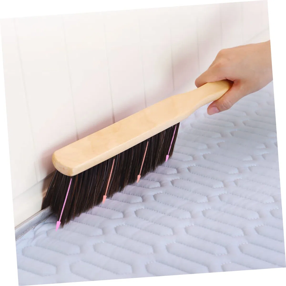 WOONEKY Cepillo de Limpieza para Sofá y Mostrador con Mango de Madera Marrón, Cerdas Suaves Que No Sueltan, Diseño Ligero para Limpieza Hogar