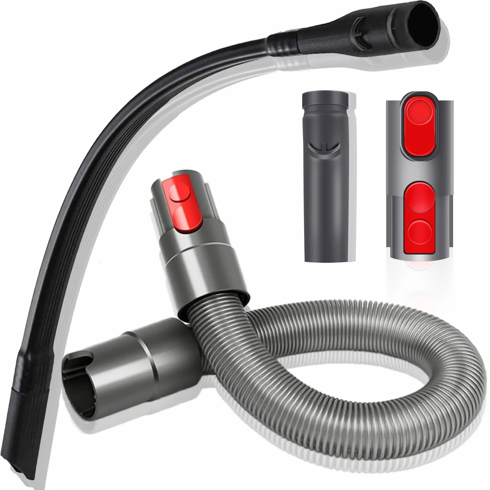 4 piezas Accesorios de aspiración para Dyson V7 V8 V10 V11 V15 - Boquilla para hendiduras + 2 adaptadores + alargador de manguera Adecuado para limpiar hendiduras y esquinas.