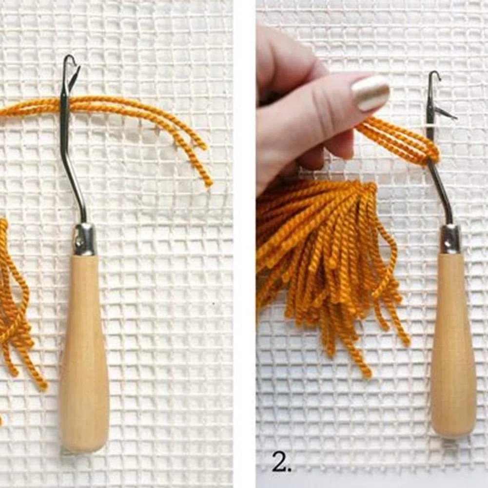 Alfombra de ganchillo de malla de lona de madera doblada de pestillo del hogar DIY hecho a mano de ganchillo alfombra de punto de malla de tela accesorios herramientas