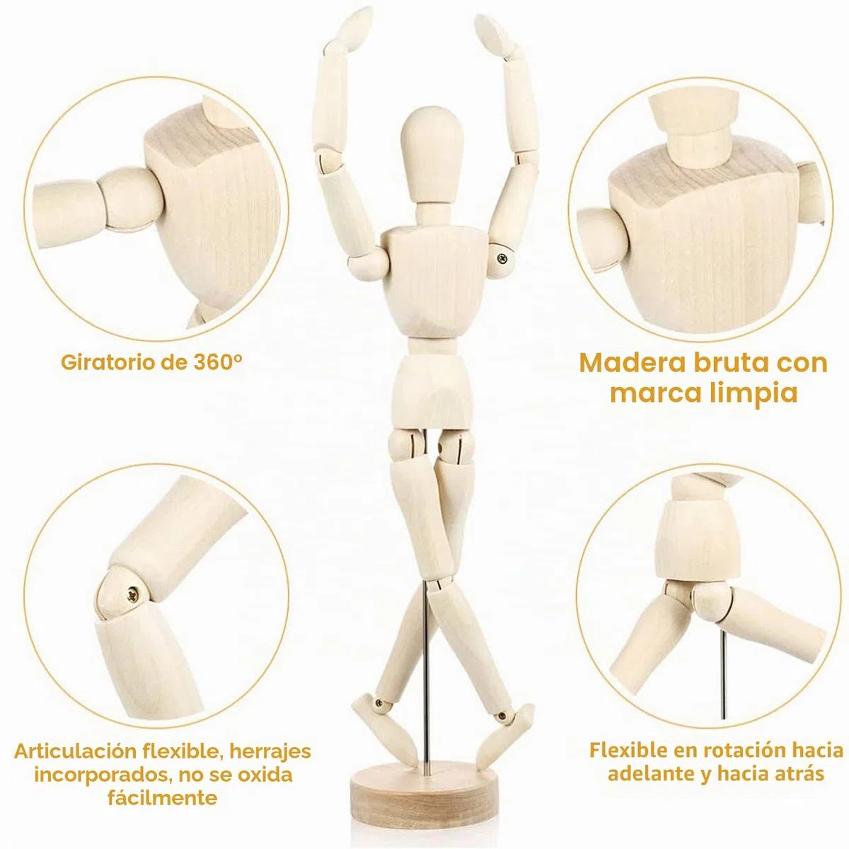 2 Piezas Maniquí de Madera, Maniquí de Madera Articulado Ajustable Maniquí Humano de Madera con Base para Modelos de Bocetos, Accesorios de Fotografía, Adornos Decorativos(16/22cm)