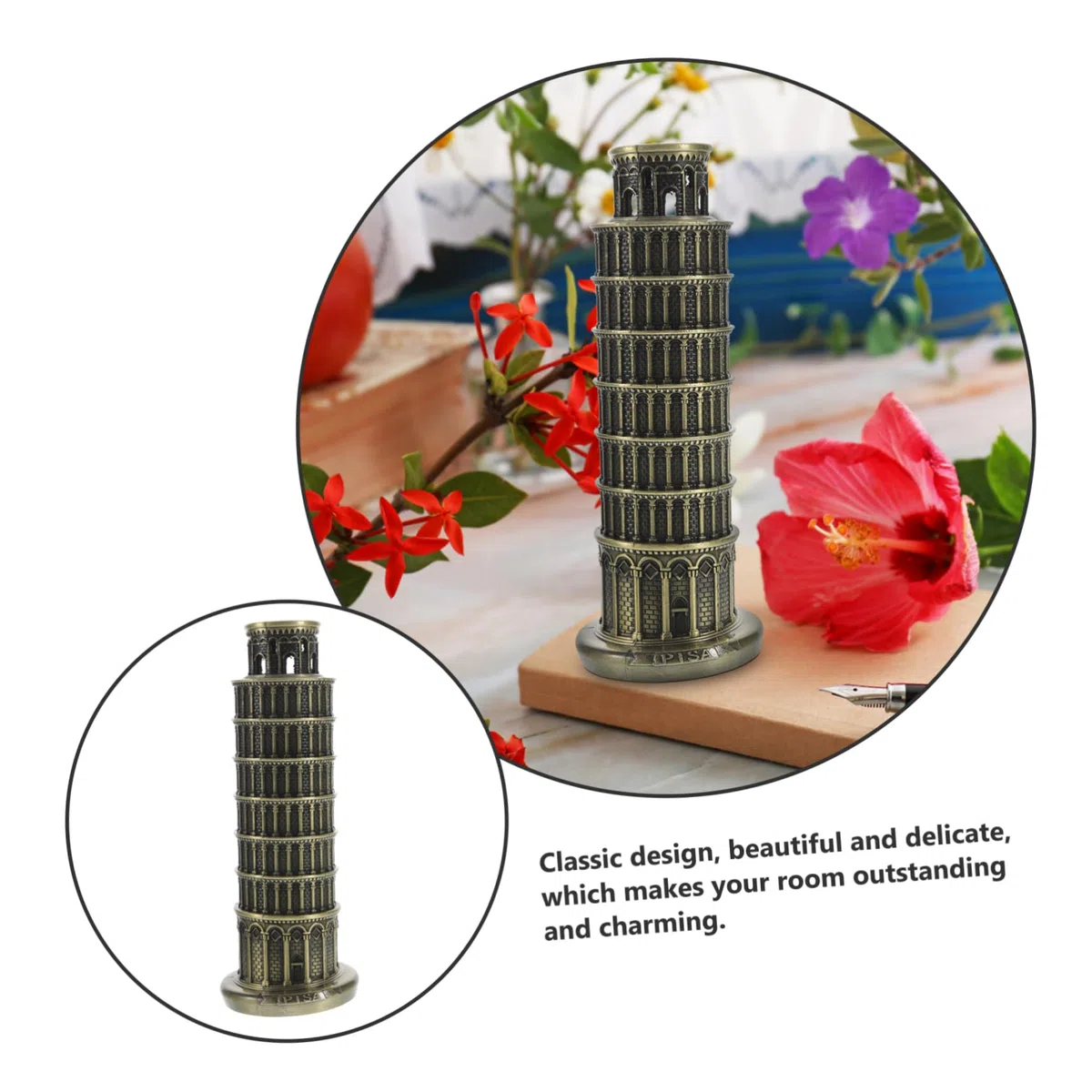 SOLUSTRE Torre Inclinada de Pisa Adorno Resistente y Práctico en Aleación de Zinc Miniatura Diseño Clásico para Decoración de Escritorio y Hogar