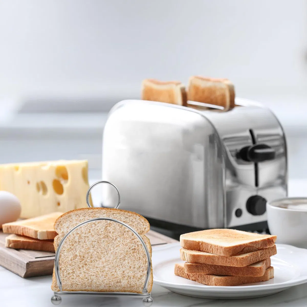 Amosfun Panera de acero inoxidable multifunción soporte para rebanadas de pan y organizador ahorra espacio 4 compartimentos 4,09 x 3,19 x 3,19 in para cocina, casa y libros