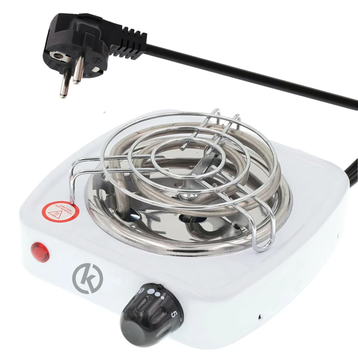 KROWN - Hornillo Eléctrico Portátil de 500W, Encendedor de Carbón para Cachimba o Shisha, Antiadherente Esmaltado de Acero Inoxidable