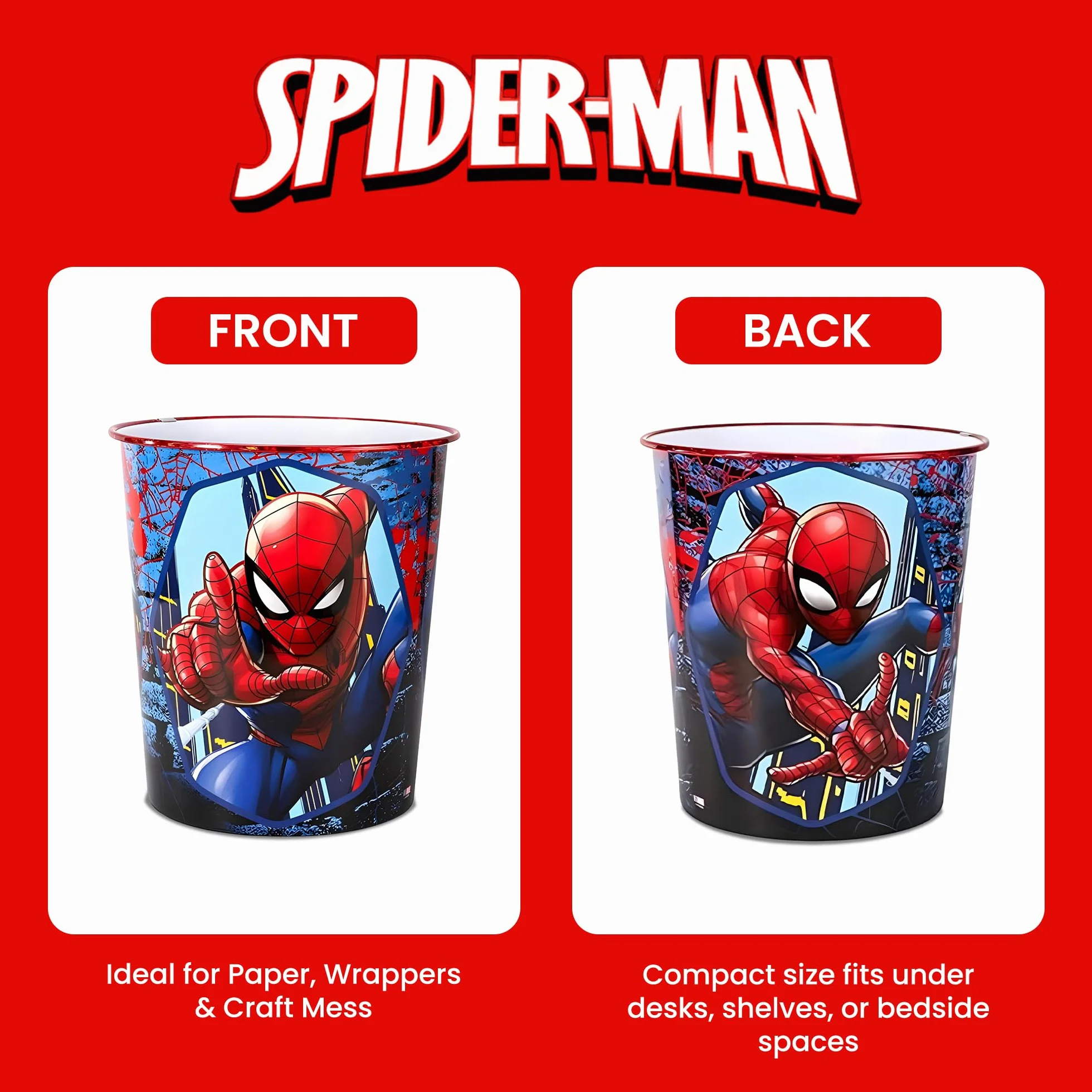 Spiderman - Cubo de basura para niños, para dormitorio, estudio, escritorio