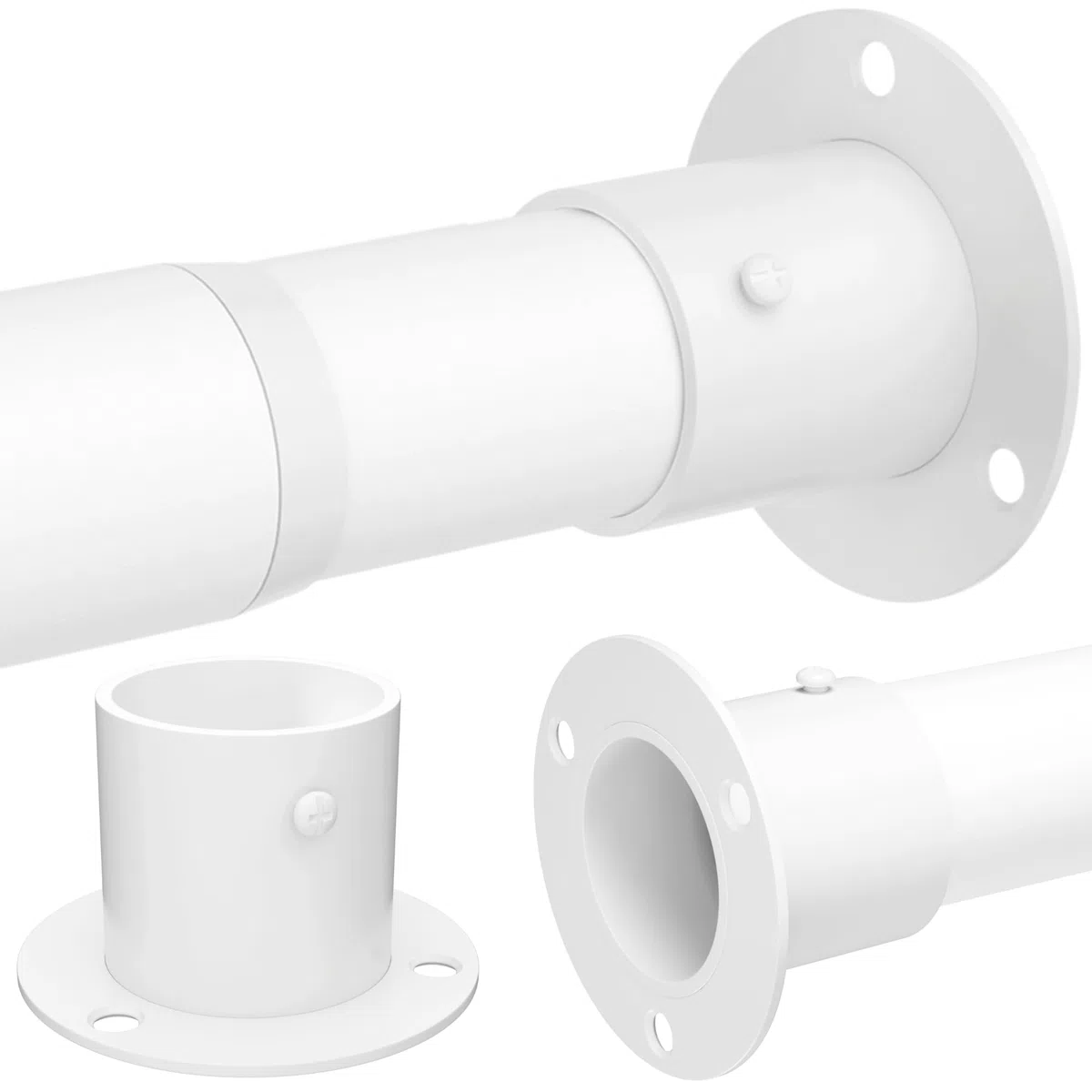 Riel de armario extensible para colgar en la pared, para ropa, dormitorio, ventanas y duchas, 45-66 cm de diámetro, 25 mm, color blanco