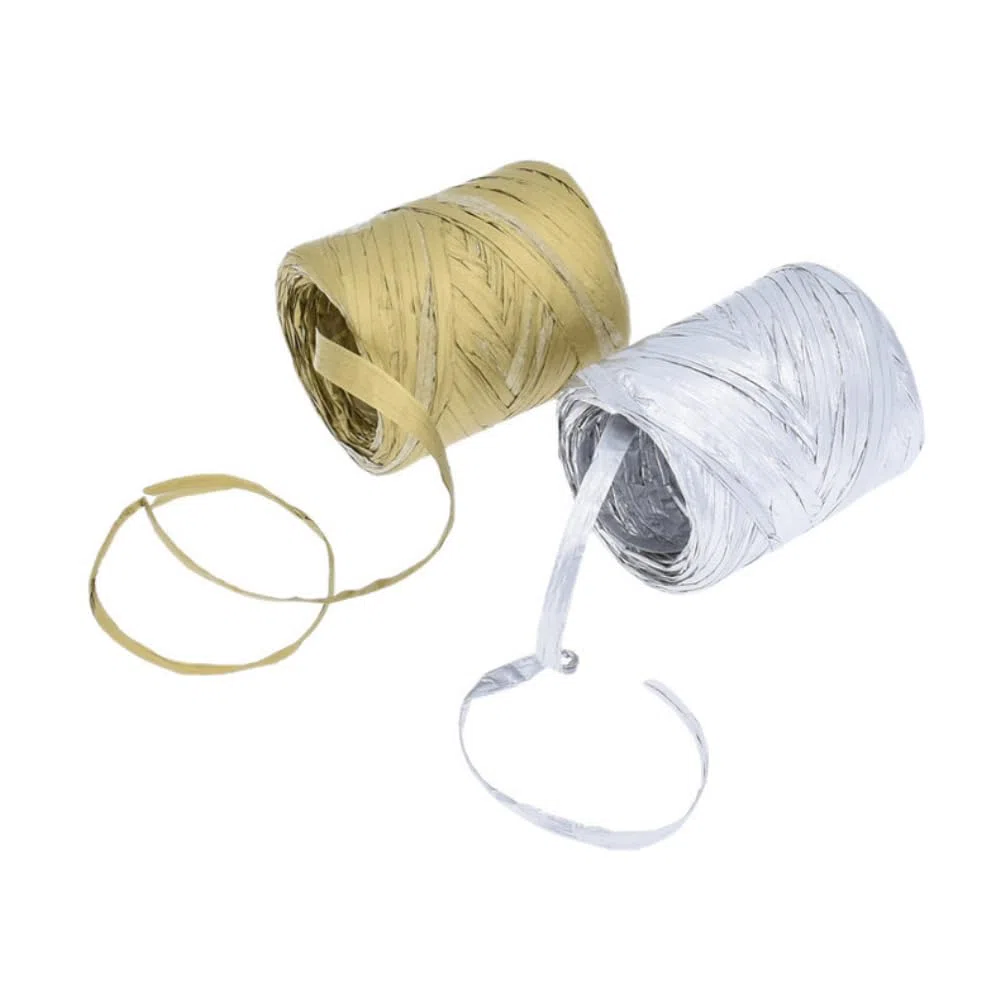 Cinta de rafia natural de rafia, para envolver regalos de Navidad, embalaje de regalo, proyectos de manualidades, decoración, tejido y jardinería, ancho dorado, 5 mm