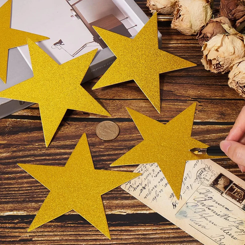60 Pieza de Recortes de Estrellas Doradas de 5 Pulgadas Estrellas de Cartón Grandes Recortes de Cinco Estrellas Recortes de Estrellas de Cartón de Papel Impresos Individuales Decoración para