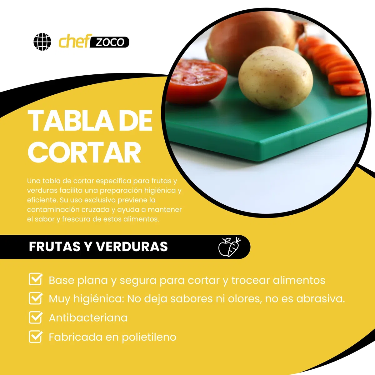 CHEFZOCO Tabla de corte profesional, Tabla de picar, Tabla de cocina, Tabla para alimentos, Tabla antibacteriana, Polietileno, No deja sabor ni olor, Antibacteriana, 30 x 20 x 1.5 cm, Verde