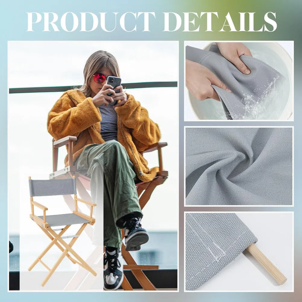 nbeads 2 juegos de fundas plegables para silla de director, fundas de repuesto con varillas de madera para sillas giratorias de maquillaje, gris, 53 x 41 cm/53 x 19 cm