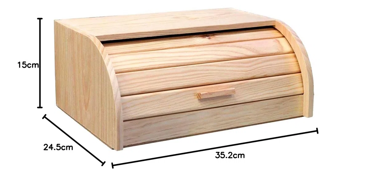 Acan Tradineur – Panera de Madera con Tapa – Contenedor para Pan Fabricado en Madera Natural – 15,5 x 35,2 x 24,5 cm