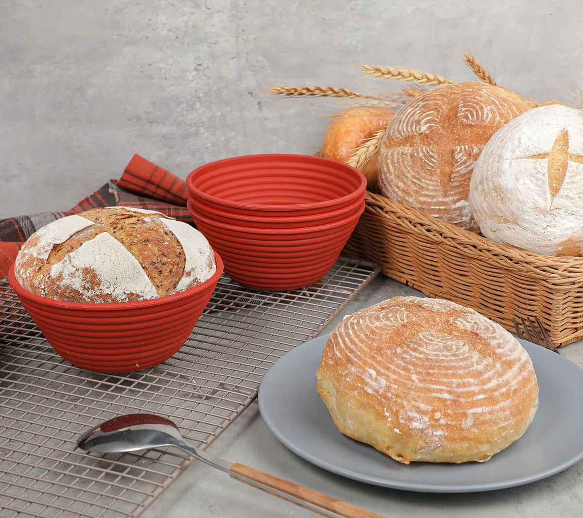 Webake Cesta de fermentación redonda de silicona para pan, 4 unidades