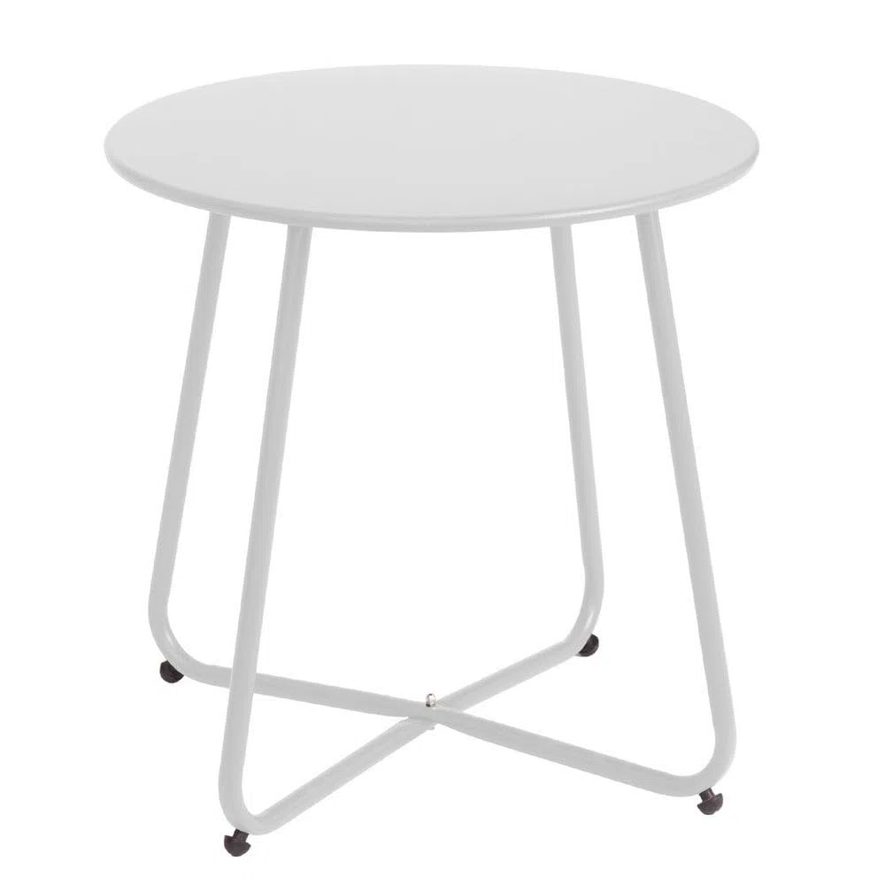 MONTY Mesa Auxiliar Redonda Luna Blanco | Ø45 x 45 cm | De Acero con Recubrimiento Anti-corrosión Interiores y Exteriores | Soporta hasta 30 kg | Requiere Montaje