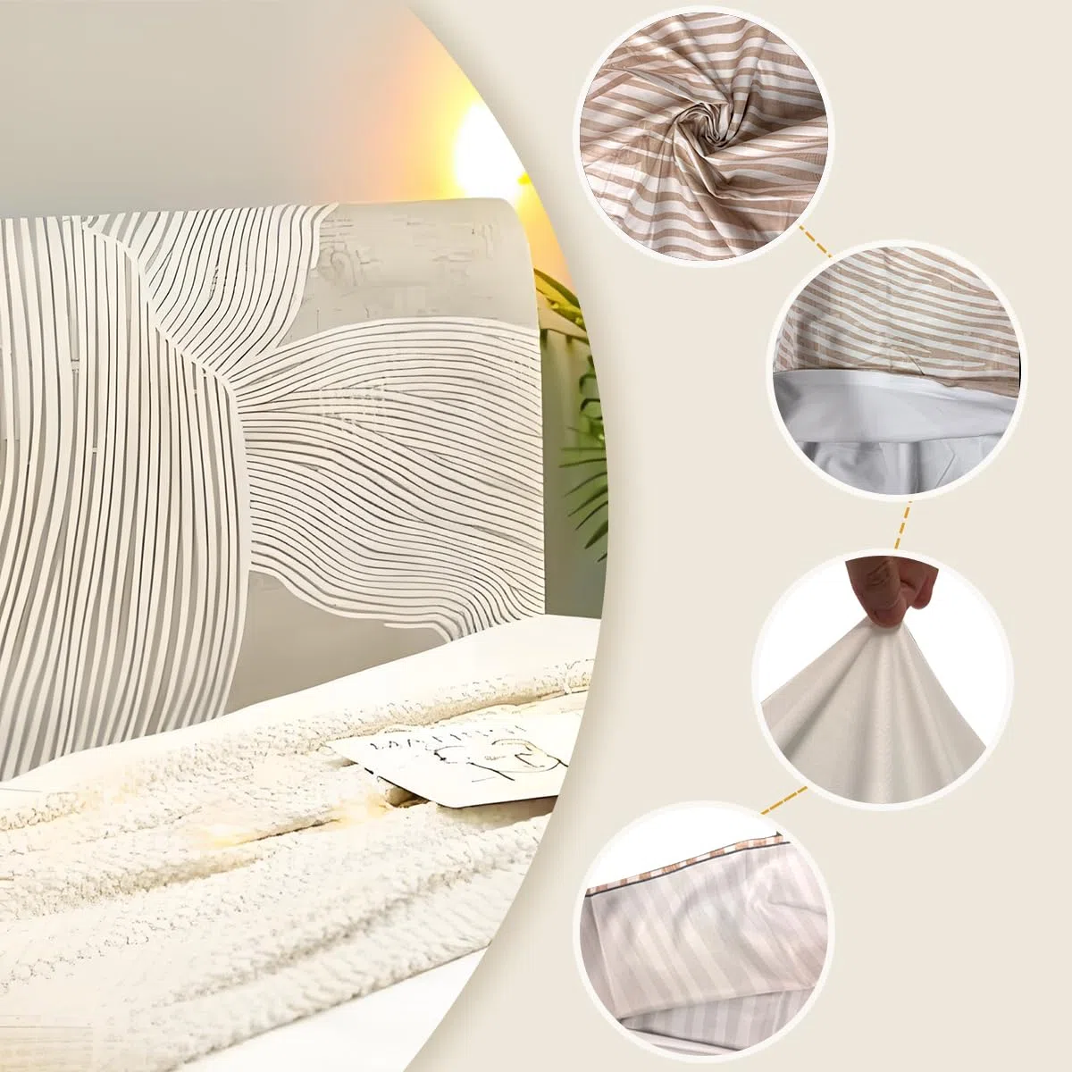 Beige Funda para Cabecero, Protector de Funda de Cabecera de Cama, Elástica Cabecera, Diseño Todo Incluido Prueba de Polvo Cabecero, Desmontable y Lavable -170-190cm