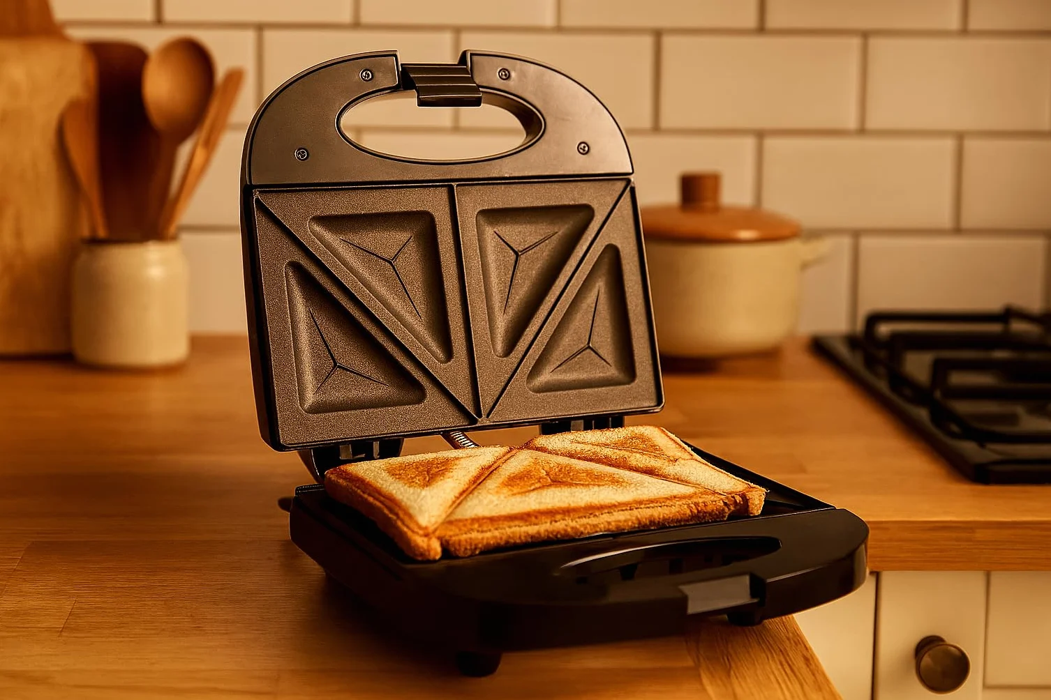 My Wave - Sandwichera - Potencia de 750W - Para Todo Tipo de Alimentos - Apertura de 90º - Parrilla Eléctrica con Placas Antiadherentes - Medidas: 22,5 x 14 cm- Negro