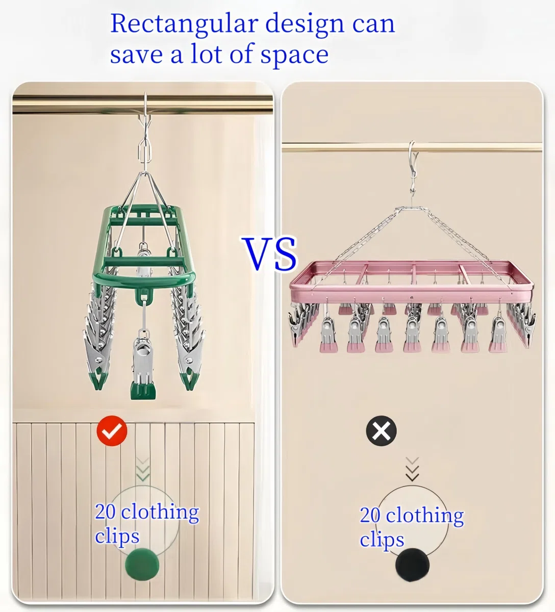 Tendedero de acero inoxidable verde para ropa y calcetines con 20 pinzas para secar ropa y ropa interior infantil
