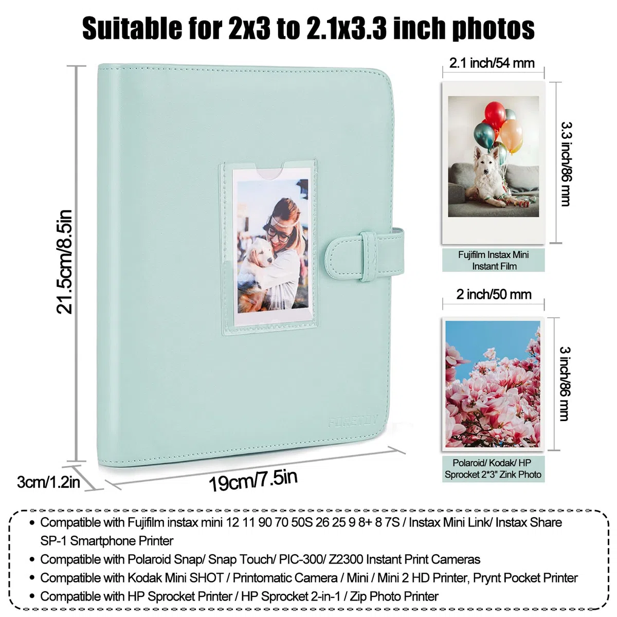 Álbum de fotos con 256 bolsillos para películas de 3 pulgadas, compatible con Fujifilm Instax Mini 12 11 9 8 25 50s 70 90, portafotos Polaroid - Compatible con Polaroid Snap PIC-300/ Kodak Instant