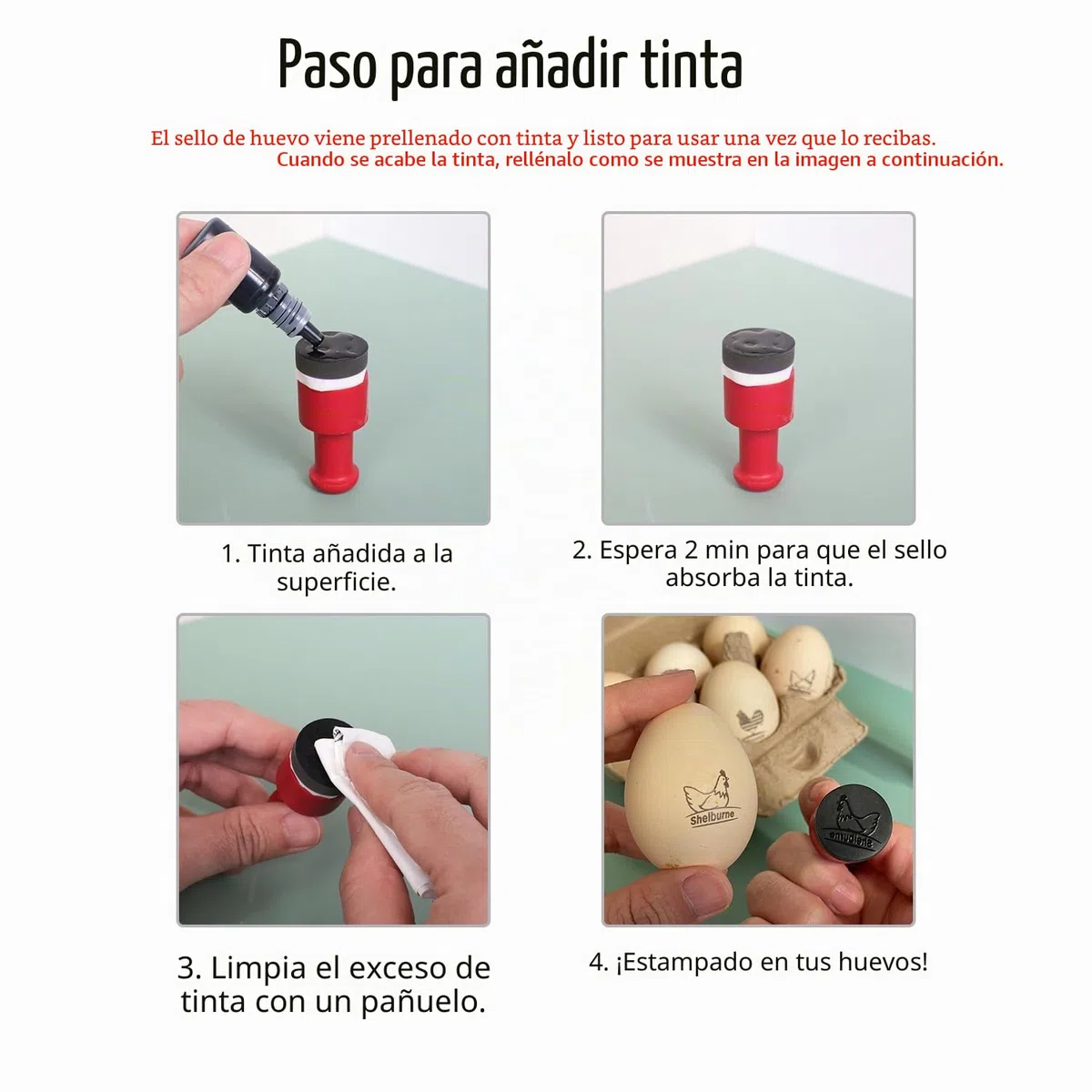 Personalizado Sello Huevos Prellenado de Tinta, Sello Autotintado a Medida para Huevos de Gallina y Pato, Tinta Prellenada de Secado Rápido Marcador 100–150 Huevos, Regalo para Criadores de Gallinas