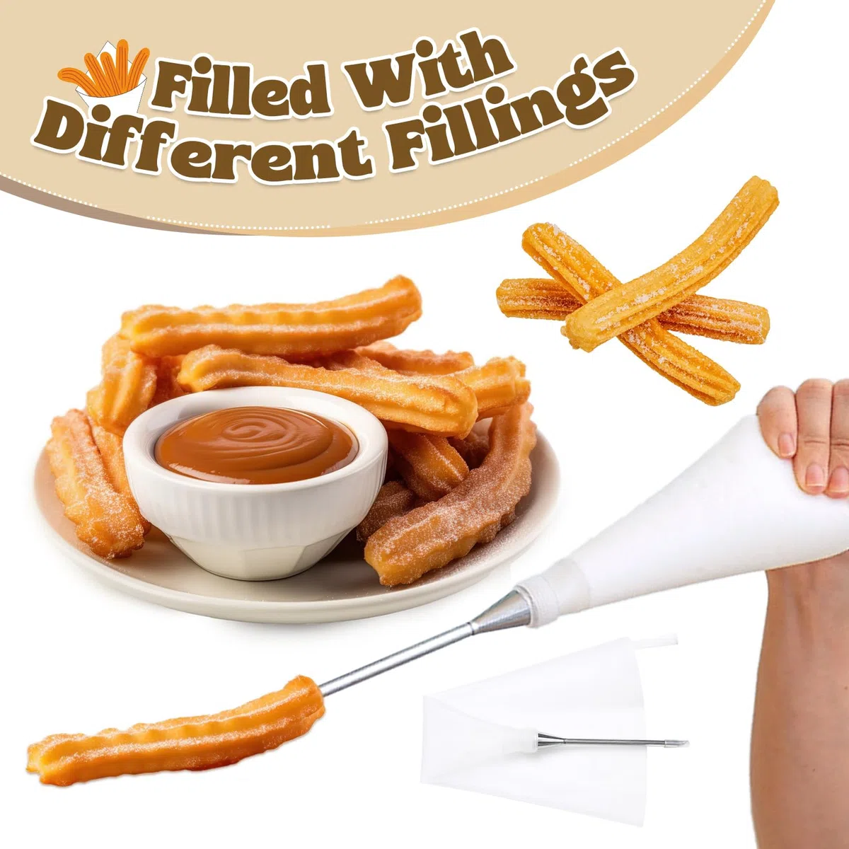 Churreras para Churros Acero Inoxidable Profesional,Prensa de Repostería para Galletas,Máquina para Hacer Churros con 16 Plantilla,8 Boquilla y Cepillar,Biscuit Maker Machine para Churro Galletas